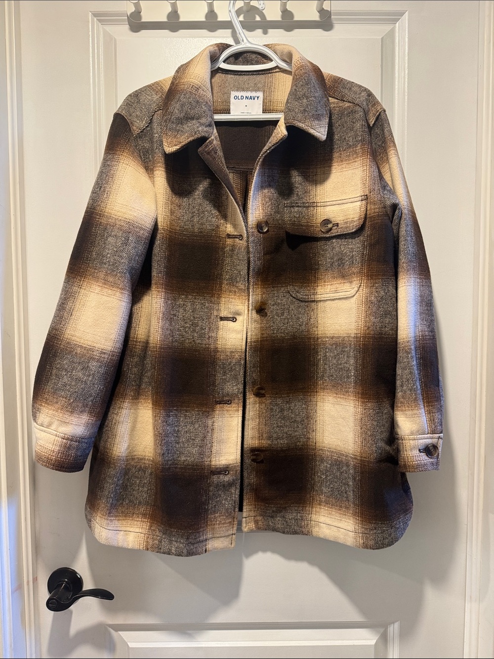 Old Navy Brown & Cream Plaid Fall Coat